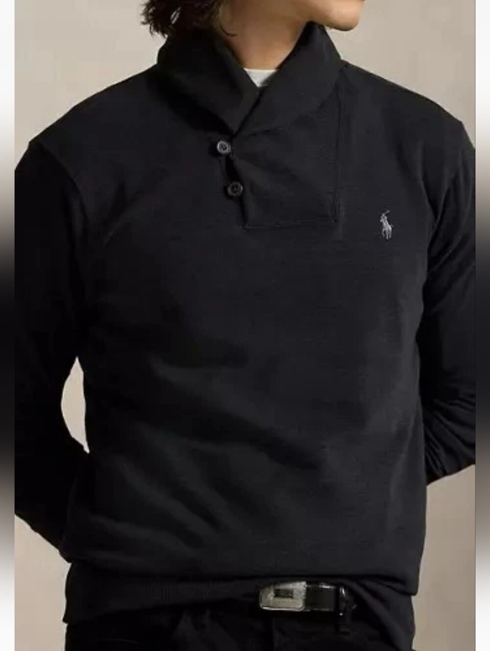 Polo Ralph Lauren Black Shawl-Collar Button Pullover